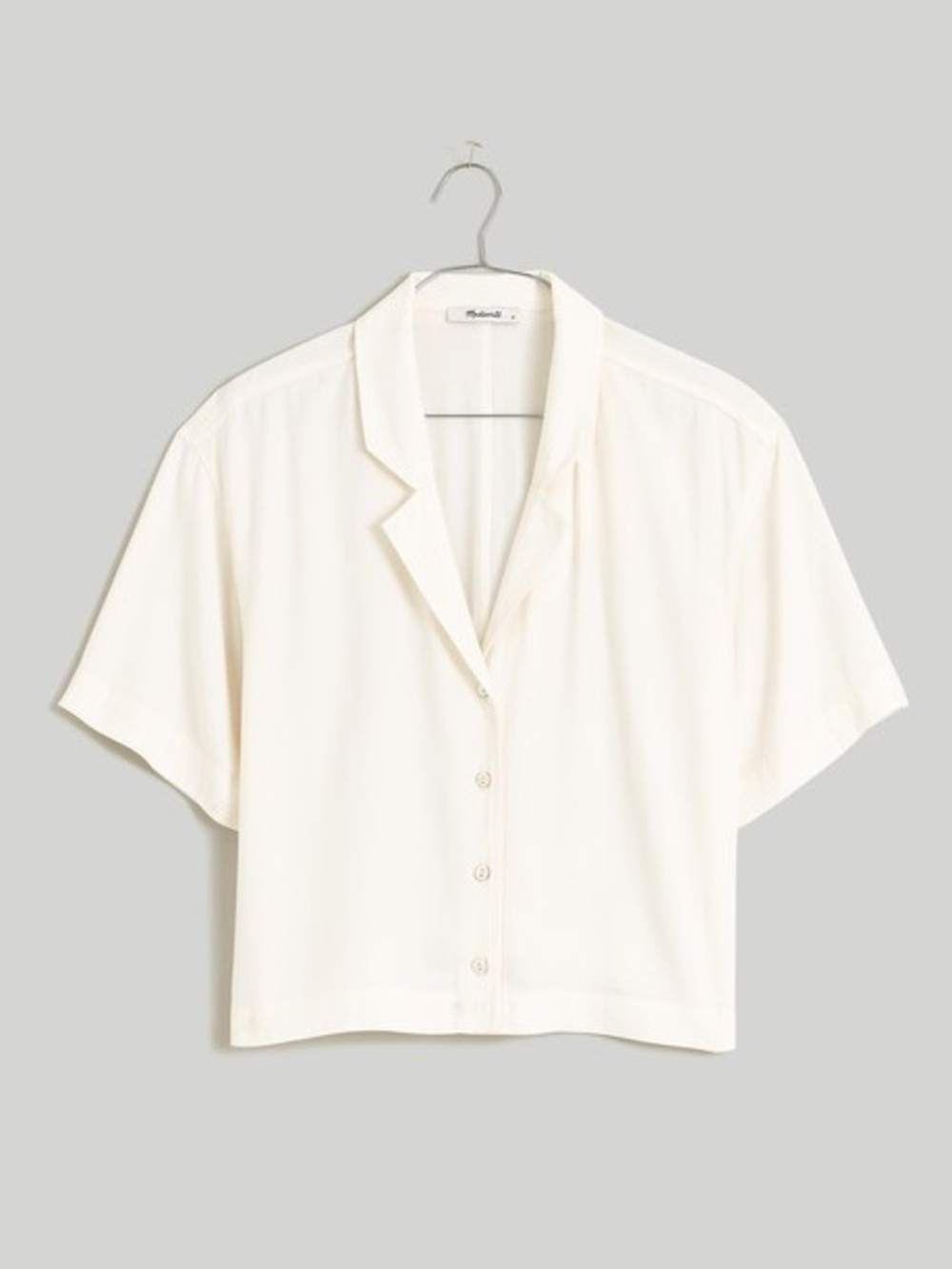 Madewell Short Sleeve Button-Front Resort Shirt in Lusterweave Ivory Cream Small